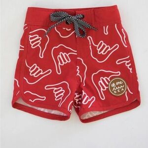 Of one sea Red retro Shaka swim shorts toddler 2T